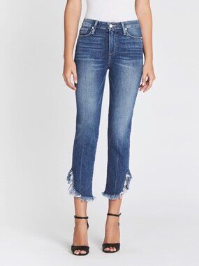 NWT PAIGE Hoxton Norfolk Medium High Rise Frayed Hem Straight Jeans, Size 24